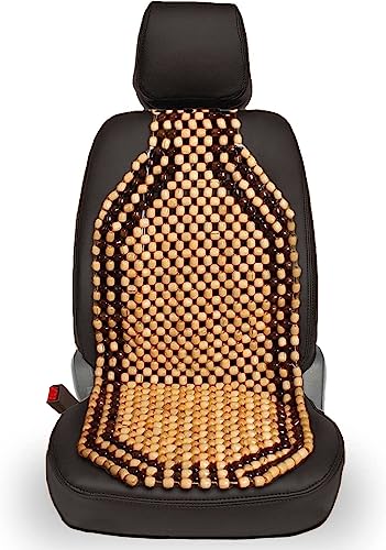 Wood Beaded Comfort Seat Cushion – Wooden Beaded Comfort Car Seat Cover –Double Strung Car Massaging Cool Cover Car Chair w/High Ventilation – for Truck or Office Chair - color: 1 Pack Beige/ Black