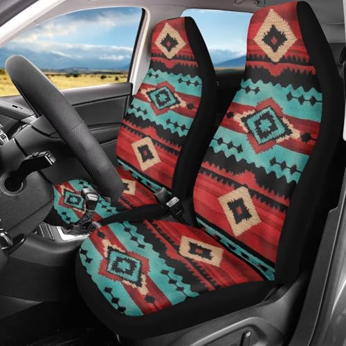 Dreaweet Aztec Seat Covers for Cars Front Seats Only Native American Navajo Geometric Seat Covers 2 Pack Breathable Washable Car Seat Protective Cover Universal Seat Cover for SUV Sedan Van Trucks - color: Aztec Navajo