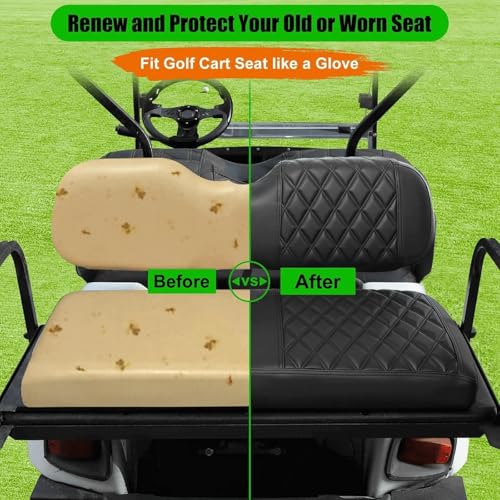 Golf Cart Rear Seat Covers for EZGO Club Car Yamaha Aftermarket Rear Seat Only-Thick Premium Marine Leather with Custom Diamond Design Comfortable/Anti-Scratch/Anti-Fading/Easy to Install - style: Fit Aftermarket Rear Seat