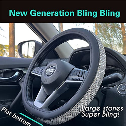D Shaped Bling Comfy Steering Wheel Cover with Jumbo Crystal Rhinestones, Anti-Slip Diamond Leather, Flat Bottom 14.5-15 Inch (Silver) - color: 1.Silver, size: D Shaped/Flat Bottom[14 1/2''-15'']