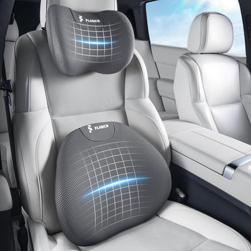 Lumbar Support Pillow and Neck Pillow for Office Chair Car, Ergonomic Memory Foam Back Support for Office Gaming Chair Driving Seat Wheelchair, Relieves Neck, Back & Sciatica Pain – Grey - color: Gray, size: Lumbar&Headrest Pillow