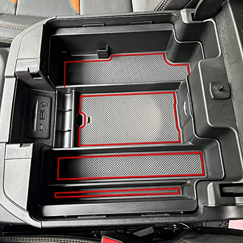 Center Console Organizer Compatible with 2020-2023 Silverado/Sierra 2500/3500HD/ 2019-2022 Chevy Silverado 1500 / GMC Sierra 1500 Accessories - Full-Coverage Insert Tray, ABS material,Red - color: red