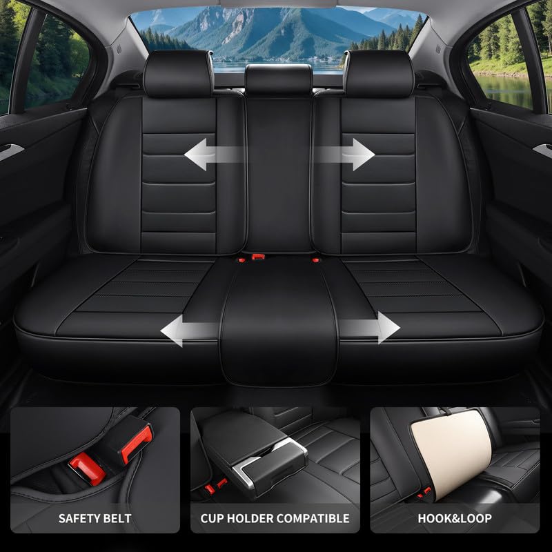 Car Seat Covers Full Set Fit for Toyota RAV4 2001-2026, Premium Faux Leather Waterproof Car Seat Protectors with Lumbar Support, Breathable Anti-Slip Easy to Install(Black,Full Set)
