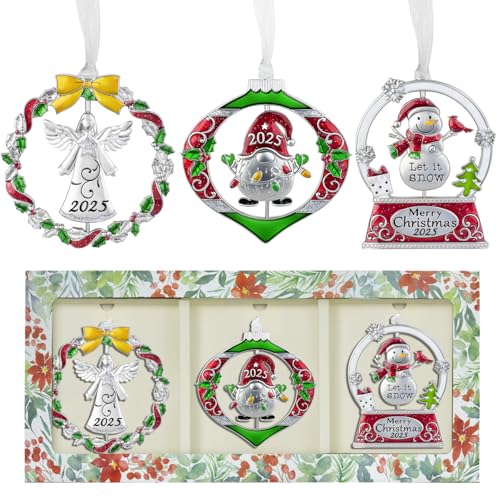 Laraine Christmas Tree Ornaments – 2025 Decorative Rotation Hanging Pendant of Car Charm Holiday Keepsake Gift Home Decor (3 Pieces Set (2025)) - color: 3 Pieces Set (2025)