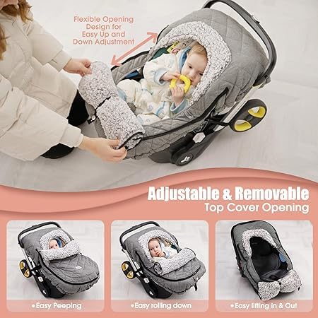 ACRABROS Car Seat Cover Baby: Winter Infant Carseat Canopy for Boy Girl Newborn, Zipper Peeping Window, Warm Cozy Cold Weather Waterproof Fitted, Heather Grey - color: Heather Grey