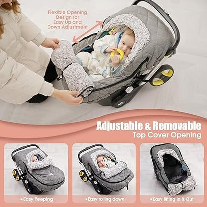 ACRABROS Car Seat Cover Baby: Winter Infant Carseat Canopy for Boy Girl Newborn, Zipper Peeping Window, Warm Cozy Cold Weather Waterproof Fitted, Heather Grey - color: Heather Grey