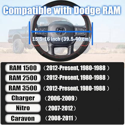 Steering Wheel Cover for Dodge RAM 1500, 2500, 3500 - Premium Microfiber Leather Auto Car Accessory with Non-Slip Grip, Rugged Durability & Interior Upgrade, 15.5-16 inch (Red-Large Size)