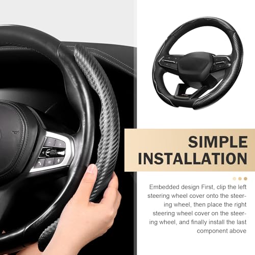 3PCS Steering Wheel Cover, Carbon Fiber Anti-Skid Steering Wheel protection, Car Steering Wheel Cover for Men/Women, Segmented & Wavy Design, Universal Car Interior Accessories (Black)