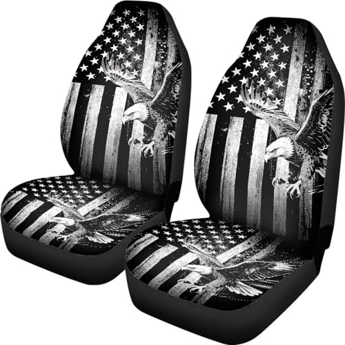 Dreaweet Black White American Eagle Car Seat Covers Front Seats Only Universal Washable 2 Piece Patriotic Car Accessories High Back Bucket Seat Covers for Most Cars SUV Trucks - color: Black White American Eagle