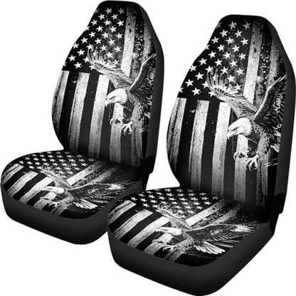 Dreaweet Black White American Eagle Car Seat Covers Front Seats Only Universal Washable 2 Piece Patriotic Car Accessories High Back Bucket Seat Covers for Most Cars SUV Trucks - color: Black White American Eagle