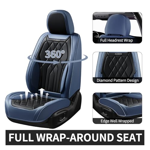 Universal Seat Covers for Cars Full Set, Automotive Seat Covers, Waterproof Leather Car Seat Protector Fit for Most Sedans SUV Pick-up Truck- Blue&Black