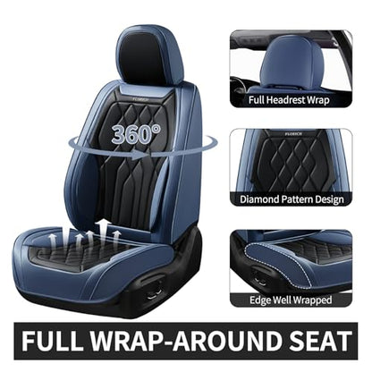Universal Seat Covers for Cars Full Set, Automotive Seat Covers, Waterproof Leather Car Seat Protector Fit for Most Sedans SUV Pick-up Truck- Blue&Black