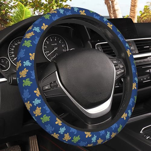 Colorful Turtles Steering Wheel Cover, Elastic Non-Slip Steering Wheel Protector,Auto Interior Decor for Women Girls,Universal 15" Fit for Sedans,Trucks - color: Colorful Turtles