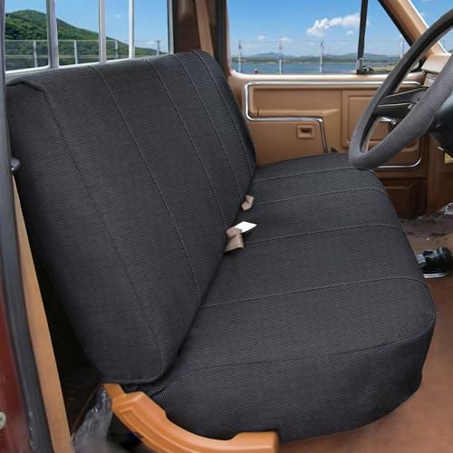 ESMING Universal Heavy-Duty Textured Front Bench Seat Cover for Ford for Chevrolet for Dodge & Full Size Pickup Trucks, Sandwich Fabric, with Storage Pockets - Black - color: Black, size: Sandwich Fabric