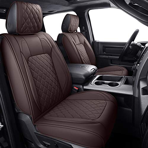 Aierxuan Seat Covers for Dodge Ram Custom Fit 2009-2026 1500 2500 3500 Truck Pickup Crew Quad Regular Cab Waterproof Leather Airbag Compatible Cushion(2 PCS Front/Brown) - color: 2 PCS Front/Brown