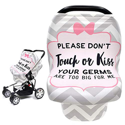 Metplus Car Seat Cover Baby Girl, No Touch Sign Carseat Canopy, Nursing Breastfeeding Covers, Stretchy Universal Fit, Multi-Use for Stroller/Shopping Cart/High Chair, Pink Bow Baby Shower Gift - color: Gray Stripe Kiss