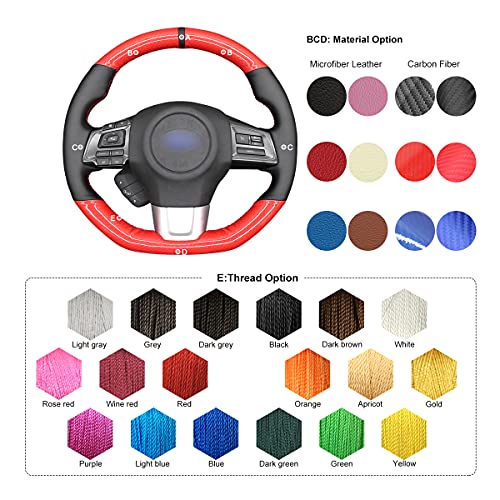 MEWANT Hand-Sewing DIY Red Glossy Carbon Fiber + Black Genuine Leather Car Steering Wheel Cover for Subaru WRX (STI) 2015-2019 / Levorg 2015-2019/ WRX Steering Wheel Cover Accessories - color: style-20：Red Glossy Carbon Fiber+Genuine Leather