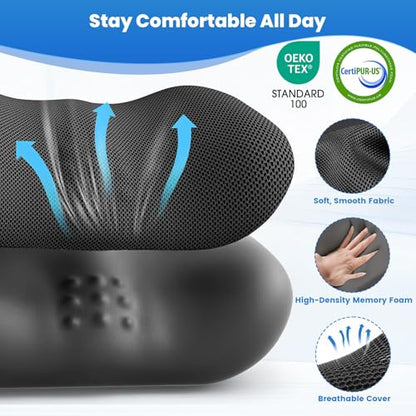 Lumbar Support Pillow for Office Chair, Memory Foam Lower Back Support, Ergonomic Lumbar Pillow with Adjustable Strap, Breathable Cover (Black)