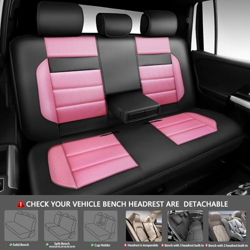 CAR PASS Memory Foam Seat Covers Full Sets, Airy Cool Mesh Thick Car Seat Covers Women, Leather Car Seat Covers 5 Seats Airbag Compatible, Universal Automotive Comfort for Cars, Trucks, SUV, Pink - color: pink