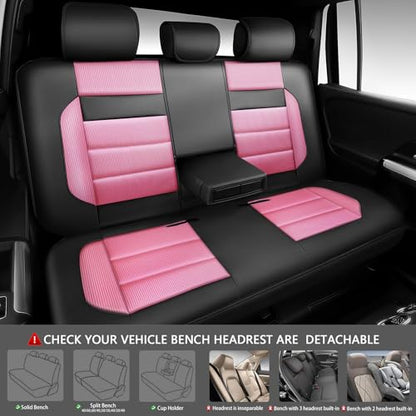 CAR PASS Memory Foam Seat Covers Full Sets, Airy Cool Mesh Thick Car Seat Covers Women, Leather Car Seat Covers 5 Seats Airbag Compatible, Universal Automotive Comfort for Cars, Trucks, SUV, Pink - color: pink