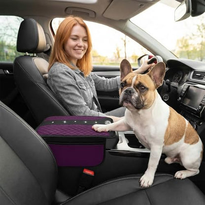Bling Crown Car Center Console Cover, Crystal Leather Auto Armrest Box Cushion with 2 Storage Bags, Universal Crown Middle Console Cover Arm Rest Protector for Most Vehicles (Purple) - color: Purple