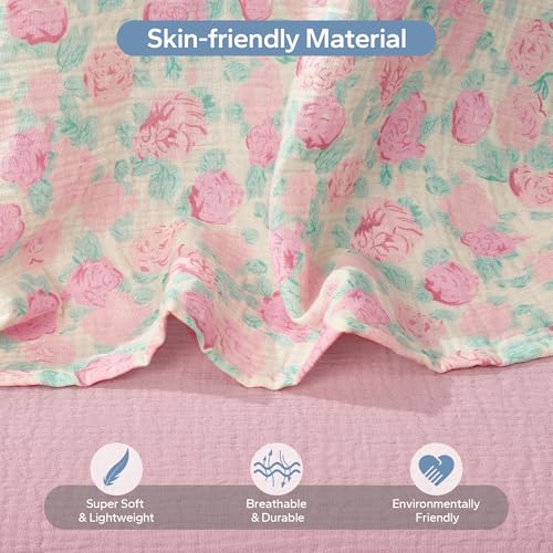 SERAPHY 100% Muslin Cotton Car Seat Cover Baby, 2 Pack Universal Carseat Covers Baby Boy Girl, Breathable Car Seat Canopy, Soft Infant Car Seat Cover for Summer and Winter—2 Pcs Pink&Flowers - color: Pink&Flowers