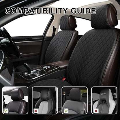 2PCS Linen Front Seat Covers for Cars Sideless Seat Covers Breathable Cloth Fabric Car Seat Protector Universal Fit Most Automotive, SUV, Trucks, Van(Black) - color: LINEN BLACK