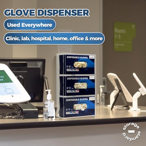 Storage Standard Triple Glove Box Holder Wall Mount Glove Dispenser - Disposable Glove Holder Wall Mount Glove Station for Medical Gloves, Multipurpose Kitchen Gloves Holder - 16.5 x 10 x 3.5 Inches