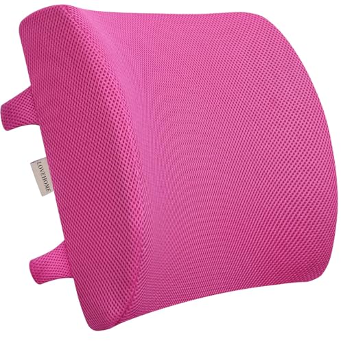 Lumbar Pillow for Chair and Car, Back Support for Office, Memory Foam Cushion with Mesh Cover - Pink - color: Pink