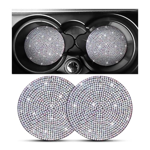 Bling Car Cup Holder Coaster, 2 Pack Crystal Rhinestone Anti-Slip Insert Coasters, Universal 2.75 Inch Fashion Automotive Cup Mat, Car Interior Accessories Decor Gifts for Women (Multicolor) - color: Multicolor, size: 2PCS