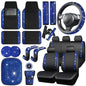 CAR PASS 23 PCS Bling Diamond Car Accessories Set for Women, Leather Seat Covers Full Set Sparkly Rhinestone15'' Steering Wheel Covers Shining Diamond Floor Mats Cute Car Interior Sets,Blue