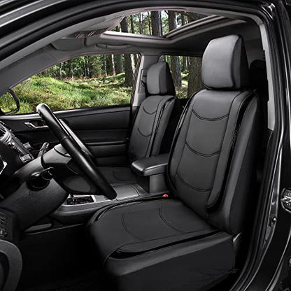 FH Group Galaxy13 Metallic Striped Deluxe Leatherette Car Seat Covers with Matching Carpet Floor Mats – Full Set, Universal Fit, Airbag Compatible for Cars, SUVs & Sedans, Black - color: Black