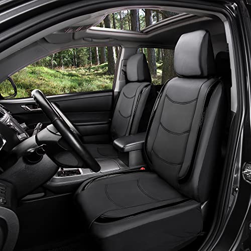 FH Group Galaxy13 Metallic Striped Deluxe Leatherette Car Seat Covers with Matching Carpet Floor Mats – Full Set, Universal Fit, Airbag Compatible for Cars, SUVs & Sedans, Black - color: Black