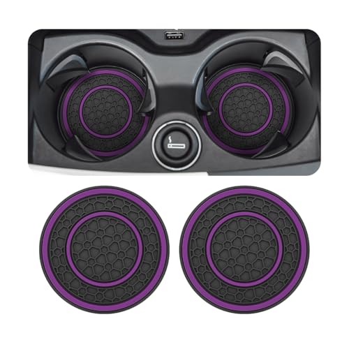 Osilly 2 Pack Car Coasters for Cup Holder, 2.75 Inch No-Slip Anti Dust Insert Coaster, Universal Auto Waterproof Coasters Silicon Insulation Cup Mats for Woman Man, Suit for Vehicle Interior (Purple) - color: Black/Purple, size: 2PCS