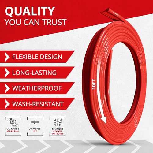 Car Gap Filler – 10 Ft Red Trim Molding - Made in USA – Award Winning Universal Car Interior Accessories for Dashboards, Panels, & Air Vents – Easy DIY Installation