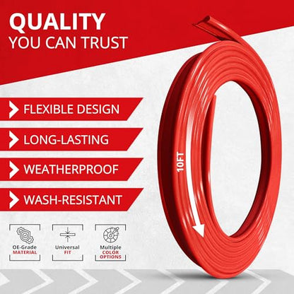 Car Gap Filler – 10 Ft Red Trim Molding - Made in USA – Award Winning Universal Car Interior Accessories for Dashboards, Panels, & Air Vents – Easy DIY Installation