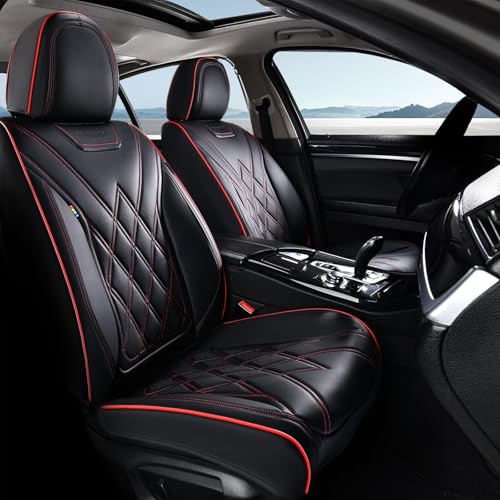 Coverado Car Seat Covers, Front Covers for Cars, Car Seat Cover Front Seats, Automotive Seat Cover, Waterproof, Leather Car Seat Cushion, Universal Interior Seat Protectors for Most Cars Black-Redline - color: Black_Redline, size: Front Pair