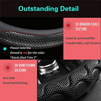 Steering Wheel Cover Great Grip with 3D Honeycomb Anti-Slip Design, Universal 14.5-15 Inch (Black/Red Stitch) - color: 2.Black (Red Trim), size: Medium(Standard) Size[14 1/2''-15'']