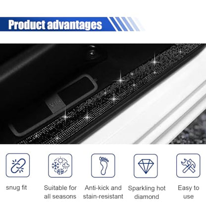 2PCS Bling Rhinestone Car Anti-Collision Adhesive Sticker Strip, Door Sill Strip for Rear Bumper SUV, Threshold Protective Stickers for Women (Black) - color: Black