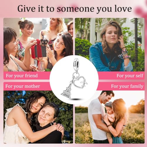 NARMO Charms for Bracelets 925 Sterling Silver Star Dangle Charms Car Keys Lipstick Dangle Charm Beads for Women Bracelets Necklace - color: Love in Paris