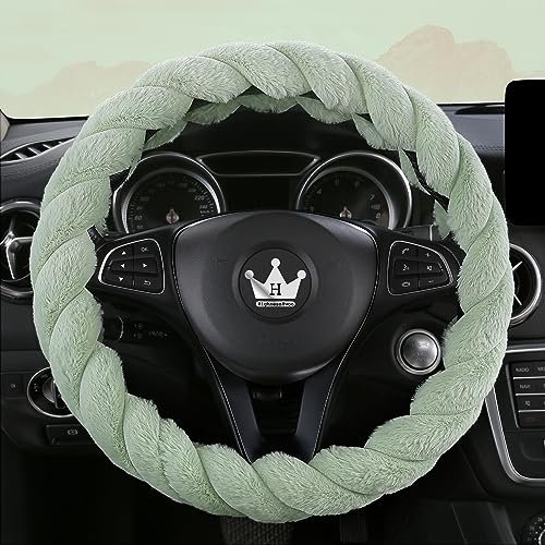 HighnessHwoo Luxury Fluffy Winter Car Steering Wheel Cover for Women Soft Warm Plush Cute Auto Accessories for Vehicle, Sedan, Universal, Fuzzy, Anti Slip, Green, Standard Size, 14.75-15.15" - color: Green, size: Standard Size [14.75-15.15"] (37.5-38.5cm)