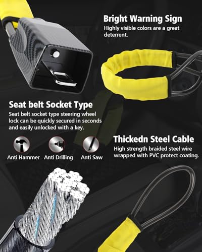 2026 Upgraded Steering Wheel Lock, Seatbelt Lock, Universal Anti-Theft Device, Car Lock, Anti-Theft Device with 3 Keys, Suitable for Most Vehicles, Trucks, SUVs, Vans (Yellow) - color: Yellow2