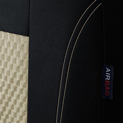 Flying Banner car seat Covers Full Set Velvet Cubic Stamp Massage Breathable Rear Bench Split Black Gray Beige tan 40/60 50/50 60/40 (Full Set - Low Back, Black Beige) - color: Black Beige