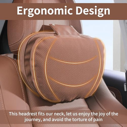 Car Headrest Pillow for Driving, Dual-Sided Leather Design Neck Pillow, Breathable Softness Neck Support, Universal Fit Head Rest Travel Pillow, Brown, 1 Pack - color: Brown