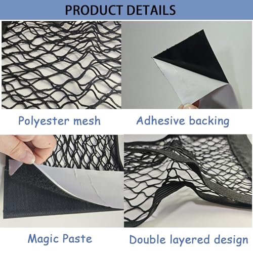 ZMD 2Pcs Universal Mesh Cargo Net with Adhesive Tape, 9.8x15.7in Small Cargo Car Storage Net RV Storage Netting Mesh Pocket Net Wall Sticker Organizer for Car Rv Trunk Boat (Black) - size: 15.7 x 9.8 Inches