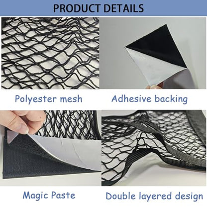 ZMD 2Pcs Universal Mesh Cargo Net with Adhesive Tape, 9.8x15.7in Small Cargo Car Storage Net RV Storage Netting Mesh Pocket Net Wall Sticker Organizer for Car Rv Trunk Boat (Black) - size: 15.7 x 9.8 Inches
