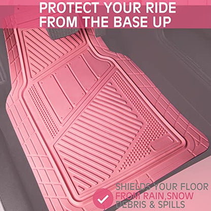 CAR PASS Heavy Duty Rubber Floor Mats 4-Piece,Pink Car Mats Full Sets Anti-Slip,Waterproof Universal Trim-to-Fit for Car SUV Truck, Durable All Weather Automotive Car Mats for Women,Girly(All Pink)