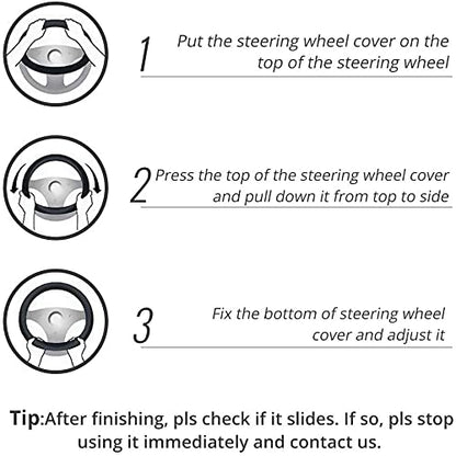 Leather Car Steering Wheel Cover 15 inch Universal Fit Microfiber Steering Wheel Cover Anti-Slip, Soft, Breathable, Full Surround Car Wheel Cover - color: Black