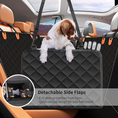 Back Seat Pet Cover for Dogs with Mesh Window - Tesla Model 3, SUV, Sedan, 600D Waterproof Heavy Durable Hammock, Scratch Proof Nonslip with Seatbelt, Dog Car Seat Cover for Back Seat