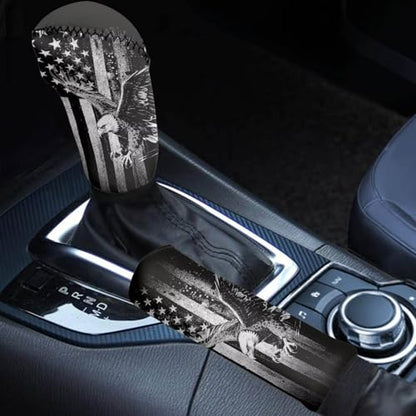 Horeset American Flag Eagle Camouflage Car Gear Shift Knob and Hand Brake Covers, Gear Shift Knob Cover Cars Protect Accessories, Auto Hand Brake Comfortable Handle Grip Cover - color: American Flag Eagle Camouflage